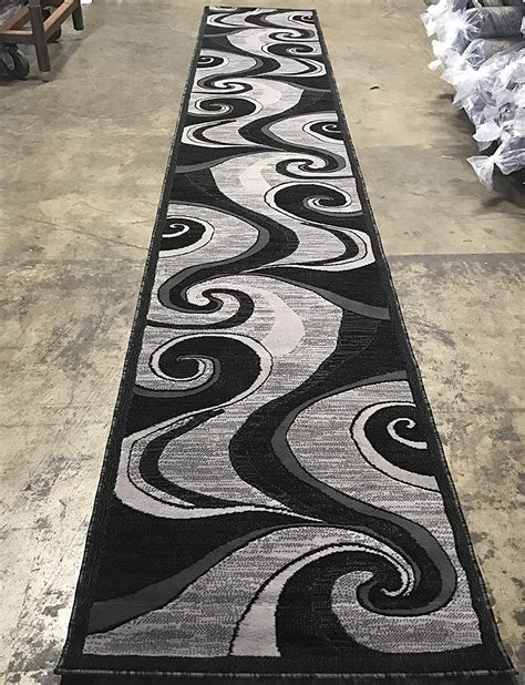 Modern Long Contemporary Runner Rug Grey And Black Design 144