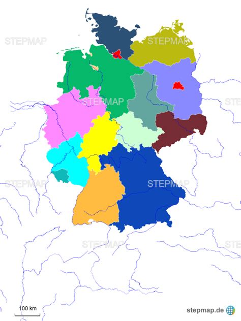 StepMap Deutsche Bundesländer und Flüsse Landkarte für Deutschland