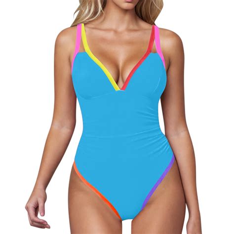 Diskebuiss Swimming Suits For Women V Neck Sleeveless Slim Color Block Bikini High Waisted