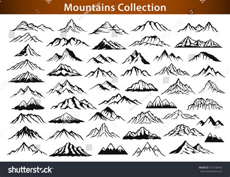 Different Mountain Ranges Silhouette Collection Set Stock Vector