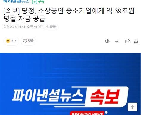 속보 당정 소상공인·중소기업에게 약 39조원 명절 자금 공급 정치시사 에펨코리아