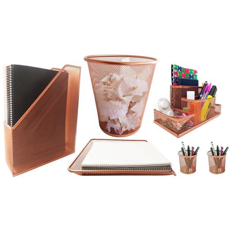 Kit Organizador Porta Caneta e Lixeira Rose Gold Escritório Shopee