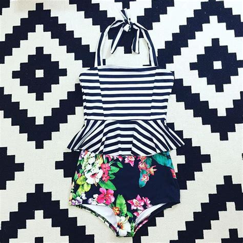 “hawaiian Floral” Modest Peplum Swimsuit From Beverly Swimwear