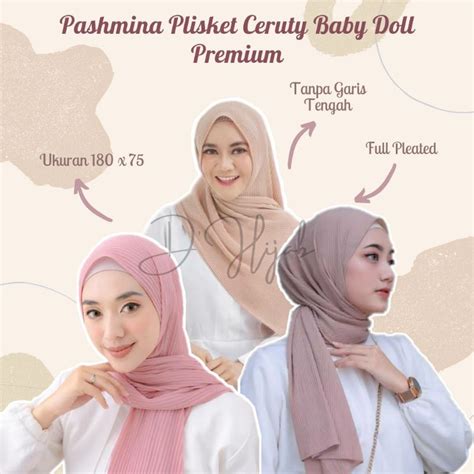 Jual Pashmina Full Plisket Ceruty Baby Doll Pashmina Plisket Tanpa