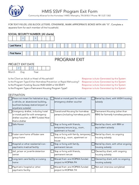 Fillable Online HMIS SSVF Program Exit Form Rev 12 2020 Docx Fax Email