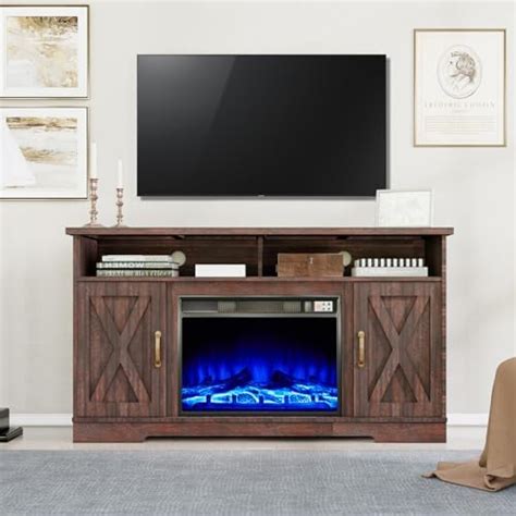 Amazon Amerlife Farmhouse Tv Stand With Fireplace Wood