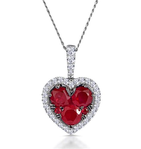 080ct Ruby Asteria Diamond Heart Pendant Necklace In 18k White Gold