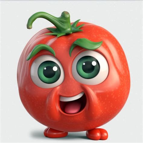 Un Tomate De Dibujos Animados Con Ojos Verdes Foto Premium