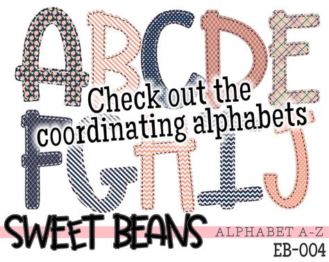 Alphabet Sweet Beans Printable Font Alpha Pack Peach Navy Etsy