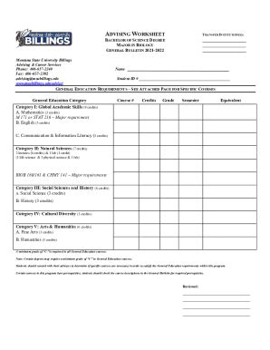 Fillable Online ADVISING WORKSHEET MSU Billings Fax Email Print