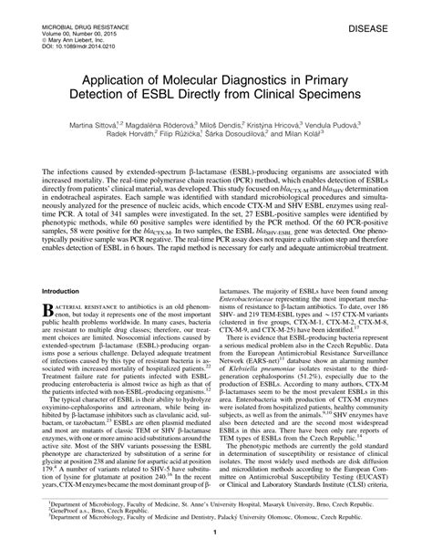 PDF Application Of Molecular Diagnostics In Primary Detection Of ESBL