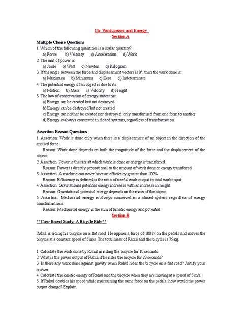 Ch Work Power Energy Worksheet 2 Pdf