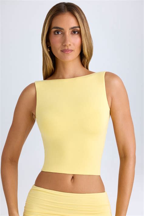 Wren Modal High Neck Open Back Crop Top In Lemon Sherbet Oh Polly