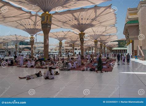 Madinah Al Munawwarah. Exterior View Of Nabawi Mosque. Muslim Pilgrims ...