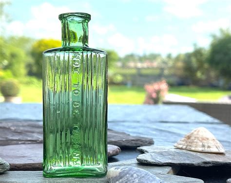 Small Antique Bottles 1 Oz Vintage Light Green Glass Poison Bottle