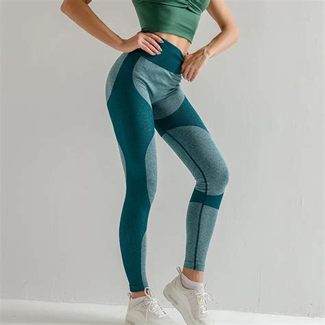 Sexy Color Block Seamless Leggings Women High Waist Gym Fitness Scrunch