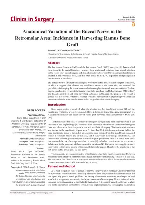 (PDF) Clinics in Surgery Anatomical Variation of the Buccal Nerve in ...