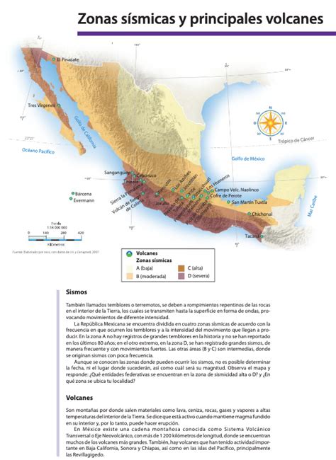 Mapa Zonas Sísmicas y Principales Volcanes México Geociências