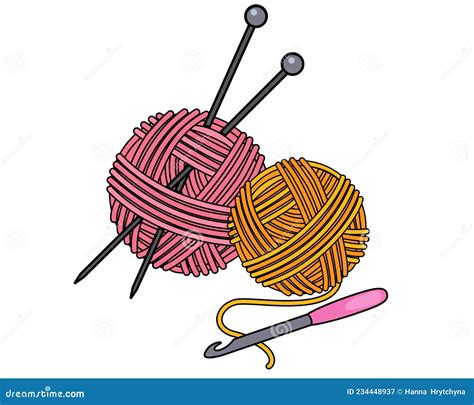 Crochet Hook Knitting Needles And Threads Vector Full Color