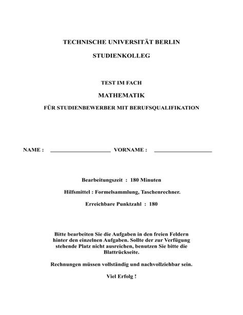 Mathematik Prüfung inkl Lösung