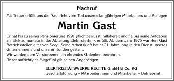 Traueranzeigen Von Martin Gast Allg Uer Zeitung