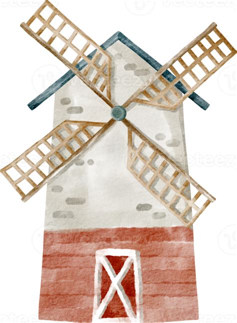 Watercolor Windmill Farm Element Png