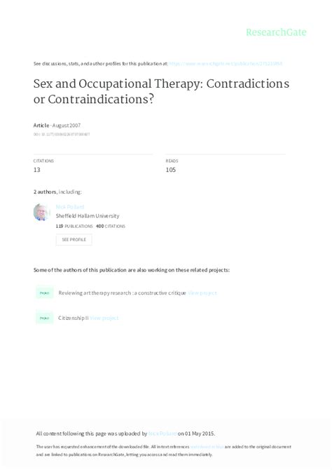 Pdf Sex And Occupational Therapy Contradictions Or Contraindications