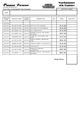 Fillable Online Store Order Form GW 2013 03 Daemons Games At PI Fax