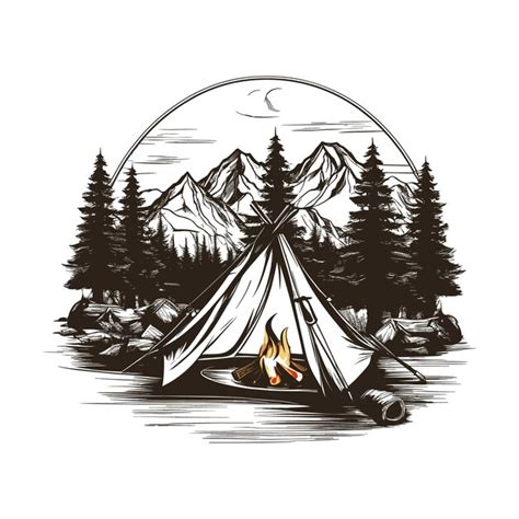 Premium Vector Free Vector Hand Sketch Campfire With Mountains And