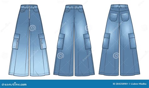 Baggy Fit Jeans Vector Technical Sketch Mockup Template