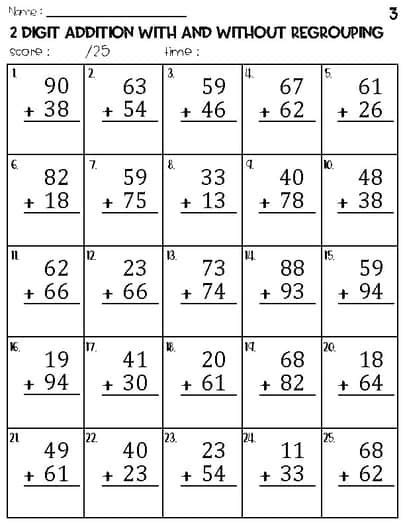 Two Digit Addition With And Without Regrouping Worksheets By Owl School