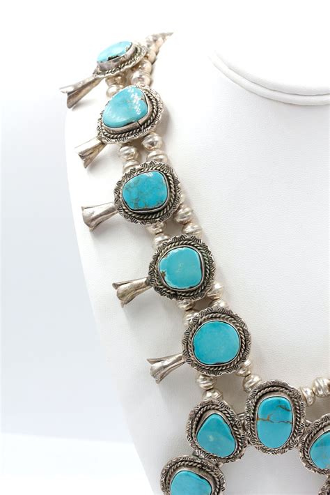 Sterling Silver Turquoise Squash Blossom Necklace Ebth