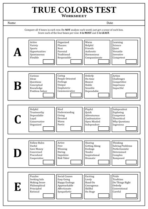 True Colors Printable Personality Test