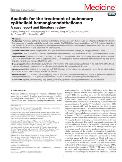 PDF Apatinib For The Treatment Of Pulmonary Epithelioid