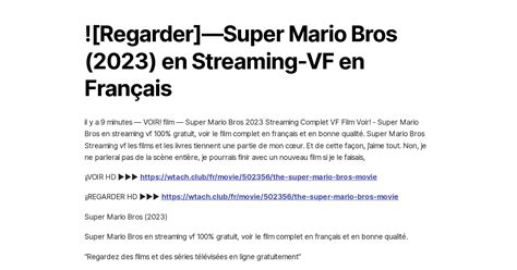 Regarder Super Mario Bros En Streaming Vf En Fran Ais