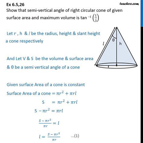 Ex 65 26 Show That Semi Vertical Angle Of Cone Class 12