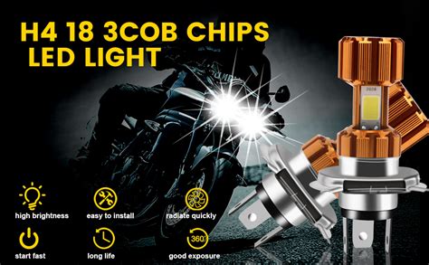 EverBrightt H4 Motorcycle Headlights Lamp 3 COB 18W LED Bulbs High Low