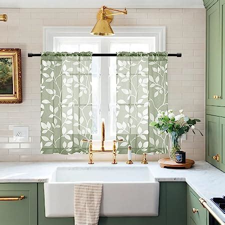 Amazon XTMYI Boho Curtains For Kitchen Window Green Leaf Sheer