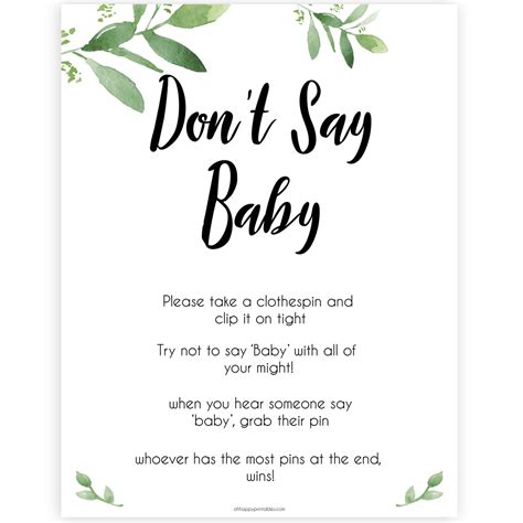 Don't Say Baby Game - Botanical Printable Baby Shower Games ...