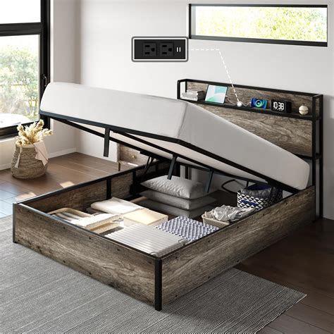 Amazon.com: Amerlife Queen Size Lift Up Storage Bed Frame, Wooden