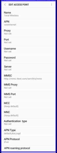 Total Wireless 4G APN Settings