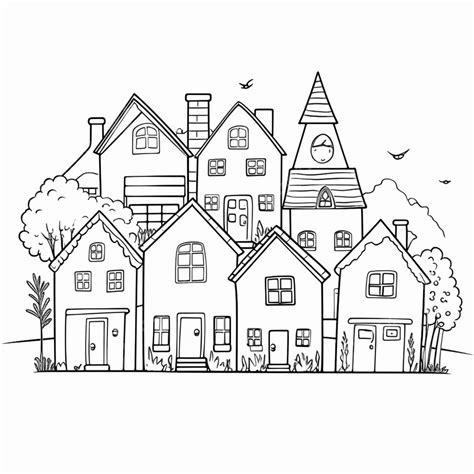 City With Cartoon Houses Coloring Page Cartoon Clipart City Clipart