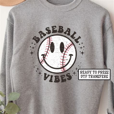 Baseball Vibes Smiley Face Dtf Transfers Ready To Press Etsy