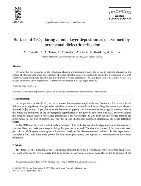 Pdf Surface Of Tio2 During Atomic Layer Deposition As Determined By Incremental Dielectric