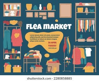 Flea Market Banner Poster Design Cartoon Stock Vector (Royalty Free ...