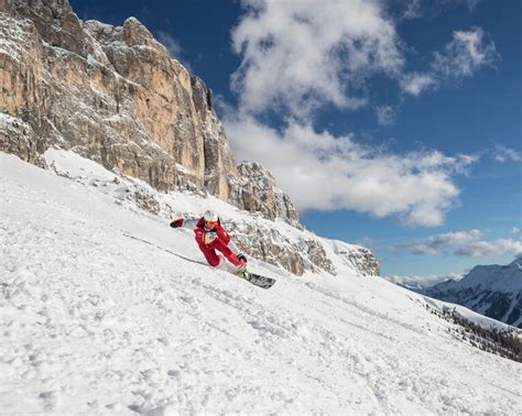 Snowboarding In The Carezza Ski Area In The Dolomites