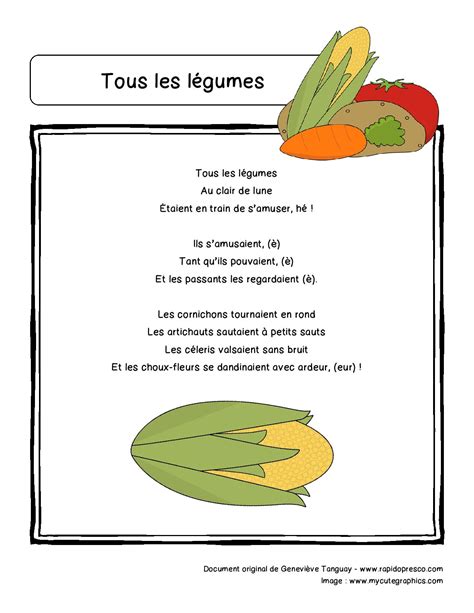 Paroles De La Comptine Tous Les L Gumes Rapido Pr Sco