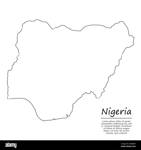 Simple outline map of Nigeria, vector silhouette in sketch line style ...