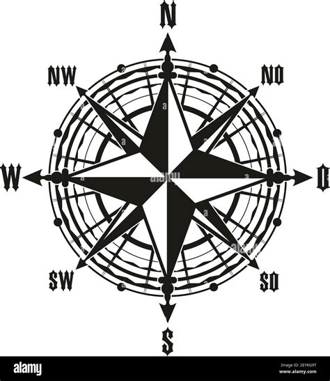 Nautical Marine Compass Vector Icon Seafaring Cartography Winds Rose Compass Navigator Stock