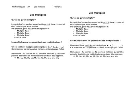 Multiples Et Diviseurs BDRP